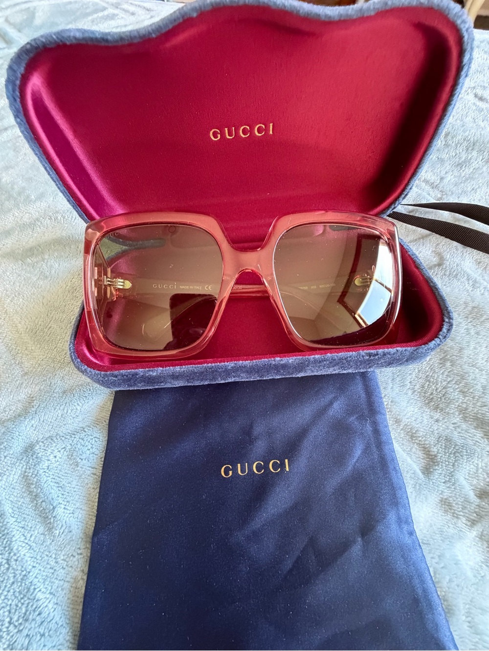 Gucci Pink Square Sunglasses with Green Lenses